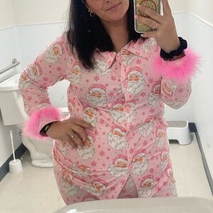 Pink Santa Pajama Set with Fluffy Cuffs